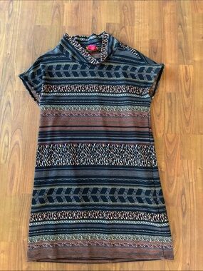 Sleeveless Midi Dress with Black Stripe & Brown Leopard Panels